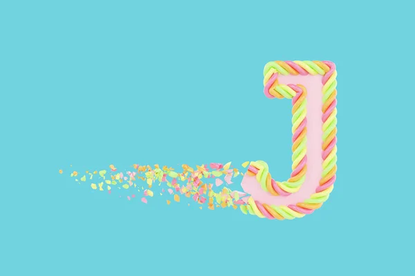 Θραύση γράμμα J 3d ρεαλιστική raster εικόνα. Γράμμα του αλφαβήτου με marshmallow υφή. Απομονωμένη σχεδιαστικό στοιχείο. — Φωτογραφία Αρχείου