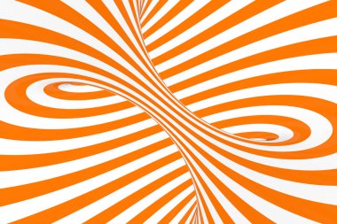 Torus 3d optik illüzyon raster illüstrasyon. Hipnotik beyaz ve turuncu tüp görüntü. Döngüler, çizgili süsleme büküm kontrast.