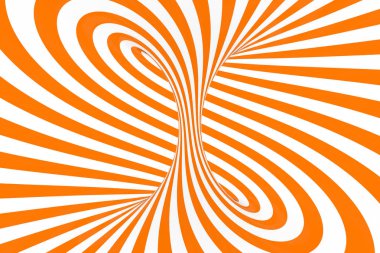 Torus 3d optik illüzyon raster illüstrasyon. Hipnotik beyaz ve turuncu tüp görüntü. Döngüler, çizgili süsleme büküm kontrast.