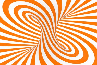 Torus 3d optik illüzyon raster illüstrasyon. Hipnotik beyaz ve turuncu tüp görüntü. Döngüler, çizgili süsleme büküm kontrast.