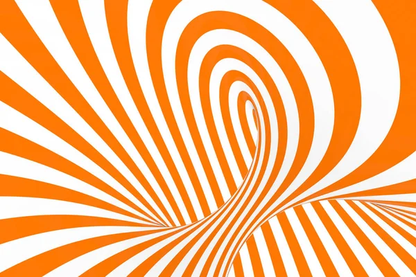 Torus 3d synvilla raster illustration. Hypnotiska vit och orange tube bild. Kontrast vrida loopar, ränder prydnad. — Stockfoto