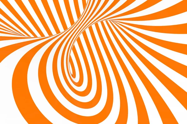 Torus 3d synvilla raster illustration. Hypnotiska vit och orange tube bild. Kontrast vrida loopar, ränder prydnad. — Stockfoto