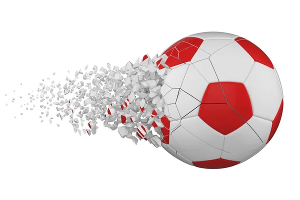 Shattering soccer ball 3D realistic raster illustration. Football ball with explosion effect. Isolated design element. — Stock Photo, Image