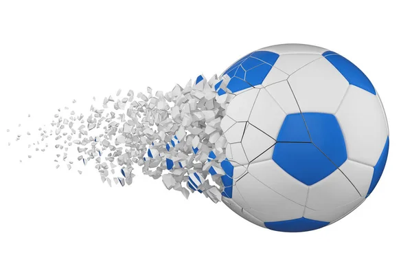 Καταστρέφοντας μπάλα ποδοσφαίρου 3d ρεαλιστική raster εικόνα. Μπάλα ποδοσφαίρου με ισχύ έκρηξης. Απομονωμένη σχεδιαστικό στοιχείο. — Φωτογραφία Αρχείου