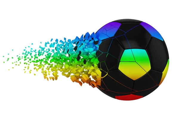Shattering soccer ball 3D realistic raster illustration. Football ball with explosion effect. Isolated design element. — Stock Photo, Image