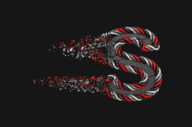 S harfi 3d raster illüstrasyon yıkıcı. Bükülmüş harfi koyu arka plan üzerinde patlama etkisi ile. İzole tasarım öğesi.