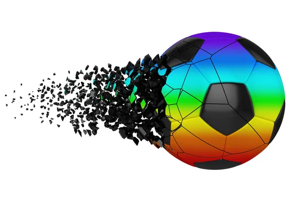 Shattering Voetbal bal 3d realistische raster illustratie. Voetbal bal met ingang van de explosie. Geïsoleerde ontwerpelement. — Stockfoto