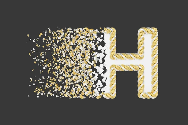 H harfi 3d gerçekçi raster illüstrasyon yıkıcı. Koyu arka plan üzerinde patlama etkisi ile bükülmüş mektup. — Stok fotoğraf