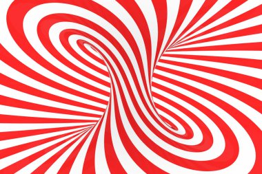 Girdap optik 3d yanılsama raster resim. Kırmızı ve beyaz spiral çizgili kontrast. Geometrik torus görüntü çizgilerle, döngüler.