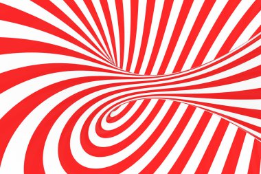 Girdap optik 3d yanılsama raster resim. Kırmızı ve beyaz spiral çizgili kontrast. Geometrik torus görüntü çizgilerle, döngüler.