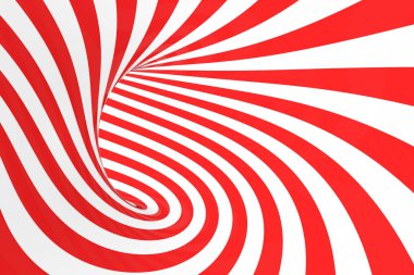 Girdap optik 3d yanılsama raster resim. Kırmızı ve beyaz spiral çizgili kontrast. Geometrik torus görüntü çizgilerle, döngüler.