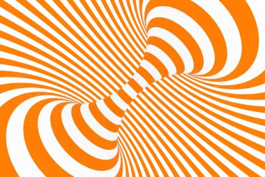 Torus 3d optik illüzyon raster illüstrasyon. Hipnotik beyaz ve turuncu tüp görüntü. Döngüler, çizgili süsleme büküm kontrast.