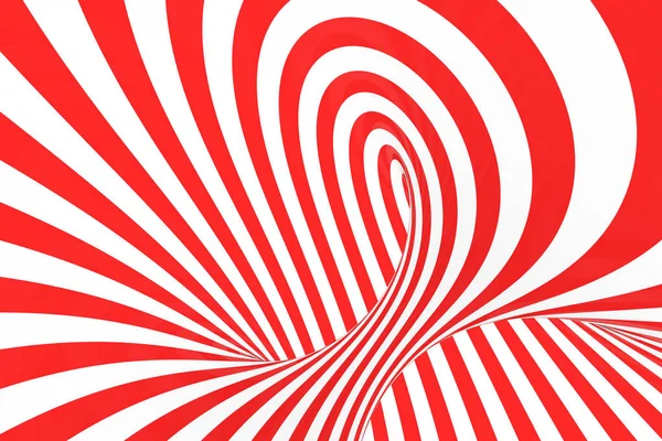 Завихревая оптическая 3D иллюзия растровой иллюзии. Контрастные красные и белые спиральные полосы. Геометрическое изображение тора с линиями, петлями . — стоковое фото