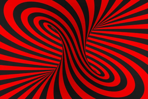 Ilustração raster ilusão óptica Torus 3D. Imagem hipnótica de tubo preto e vermelho. Contraste torção laços, listras ornamento . — Fotografia de Stock