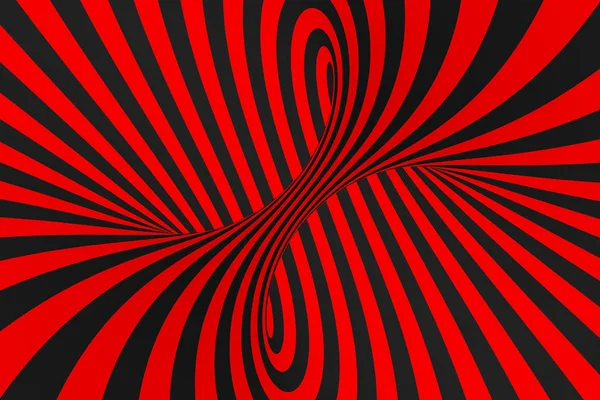 Ilustração raster ilusão óptica Torus 3D. Imagem hipnótica de tubo preto e vermelho. Contraste torção laços, listras ornamento . — Fotografia de Stock