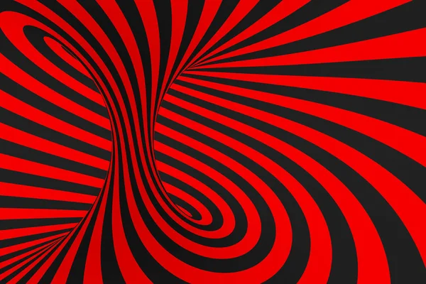 Torus 3D optische Illustration Raster Illustration. hypnotisches Schwarz-Rot-Röhrenbild. Kontrast Schlingen, Streifen Ornament. — Stockfoto