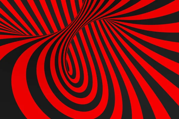 Torus 3D optical illusion raster illustration. Hypnotic black and red tube image. Contrast twisting loops, stripes ornament. — Stock Photo, Image