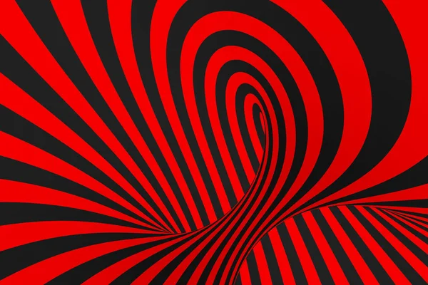 Torus 3D оптическая иллюзия растровой иллюзии. Гипнотическое черно-красное изображение трубки. Контрастные крученые петли, полосы орнамент . — стоковое фото