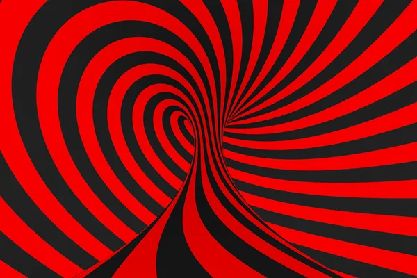 Torus 3d synvilla raster illustration. Hypnotiska svarta och röda röret bild. Kontrast vrida loopar, ränder prydnad. — Stockfoto