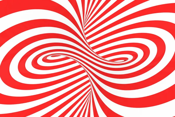 Girdap optik 3d yanılsama raster resim. Kırmızı ve beyaz spiral çizgili kontrast. Geometrik torus görüntü çizgilerle, döngüler.