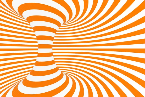 Ilustração raster ilusão óptica Torus 3D. Imagem hipnótica do tubo branco e laranja. Contraste torção laços, listras ornamento . — Fotografia de Stock