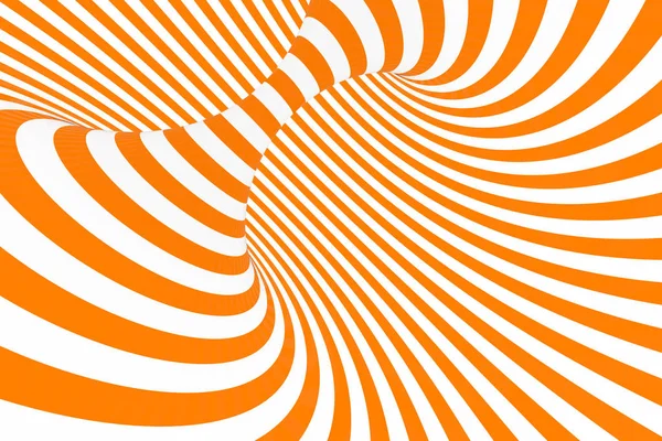 Torus 3d οφθαλμαπάτη raster εικόνα. Υπνωτικός λευκό και πορτοκαλί σωλήνα εικόνας. Αντίθεση συστροφή βρόχους, ρίγες στολίδι. — Φωτογραφία Αρχείου