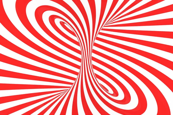 Giro óptico 3D ilusión raster ilustración. Rayas espirales rojas y blancas en contraste. Imagen geométrica del toro con líneas, bucles . Fotos de stock libres de derechos