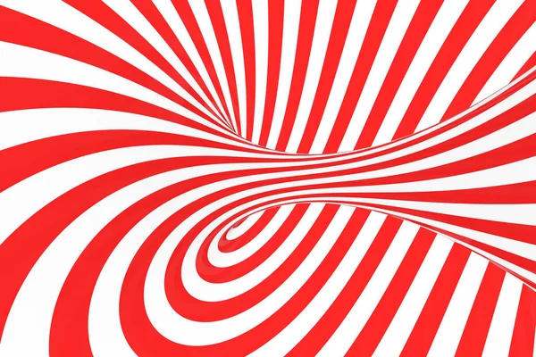 Giro óptico 3D ilusión raster ilustración. Rayas espirales rojas y blancas en contraste. Imagen geométrica del toro con líneas, bucles . Fotos de stock libres de derechos