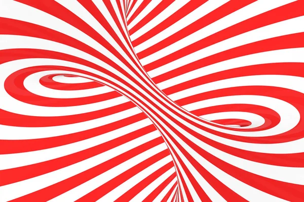 Giro óptico 3D ilusión raster ilustración. Rayas espirales rojas y blancas en contraste. Imagen geométrica del toro con líneas, bucles . Imágenes de stock libres de derechos