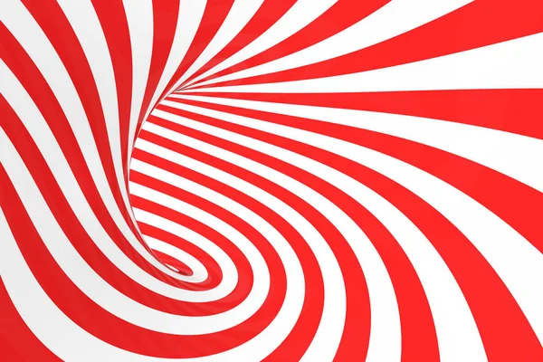 Giro óptico 3D ilusión raster ilustración. Rayas espirales rojas y blancas en contraste. Imagen geométrica del toro con líneas, bucles . Imagen de stock