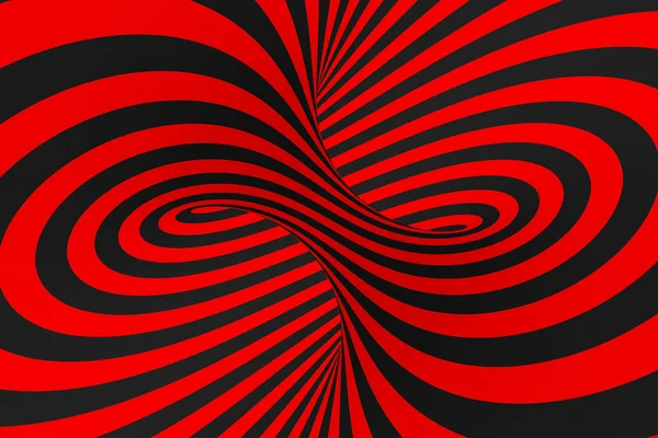 Ilustración de trama de ilusión óptica Torus 3D. Imagen hipnótica de tubo negro y rojo. Contraste bucles de torsión, rayas ornamento . Fotos de stock