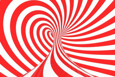 Girdap optik 3d yanılsama raster resim. Kırmızı ve beyaz spiral çizgili kontrast. Geometrik torus görüntü çizgilerle, döngüler.