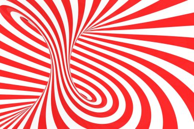 Girdap optik 3d yanılsama raster resim. Kırmızı ve beyaz spiral çizgili kontrast. Geometrik torus görüntü çizgilerle, döngüler.