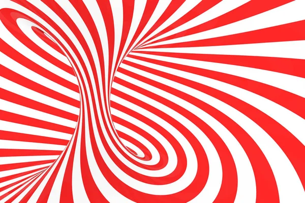 スワール光学3d 錯覚ラスターイラスト。赤と白のスパイラルストライプを対比。線、ループを含む幾何学的トーラス画像. — ストック写真