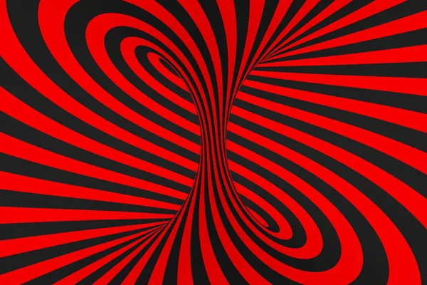 Torus 3d optický klam rastrového obrázku. Hypnotické černé a červené trubice obraz. Kontrast kroucení smyčky, pruhy ornament. — Stock fotografie
