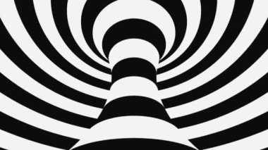 Siyah ve beyaz psikedelik optik illüzyon. Soyut hipnotik animasyon arka planı. Spiral geometrik döngü monokrom duvar kağıdı