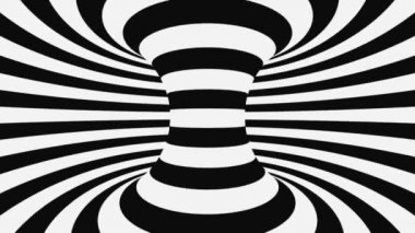 Siyah ve beyaz psikedelik optik illüzyon. Soyut hipnotik animasyon arka planı. Spiral geometrik döngü monokrom duvar kağıdı