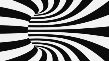 Siyah ve beyaz psikedelik optik illüzyon. Soyut hipnotik animasyon arka planı. Spiral geometrik döngü monokrom duvar kağıdı