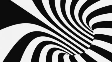 Siyah ve beyaz psikedelik optik illüzyon. Soyut hipnotik animasyon arka planı. Spiral geometrik döngü monokrom duvar kağıdı