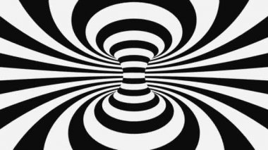 Siyah ve beyaz psikedelik optik illüzyon. Soyut hipnotik animasyon arka planı. Spiral geometrik döngü monokrom duvar kağıdı