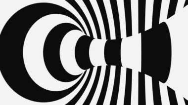 Siyah ve beyaz psikedelik optik illüzyon. Soyut hipnotik animasyon arka planı. Spiral geometrik döngü monokrom duvar kağıdı