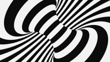 Siyah ve beyaz psikedelik optik illüzyon. Soyut hipnotik animasyon arka planı. Spiral geometrik döngü monokrom duvar kağıdı