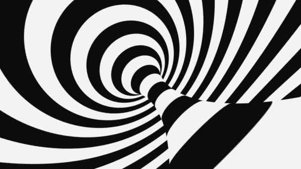 Fekete-fehér pszichedelikus optikai illúzió. Absztrakt hipnotikus animált háttér. Spirál geometriai hurok monokróm tapéta — Stock videók