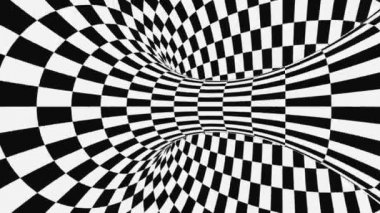 Siyah ve beyaz psychedelic optik yanılsama. Soyut hipnotik animasyonlu arka plan. Damalı geometrik döngü duvar kağıdı