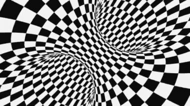 Siyah ve beyaz psychedelic optik yanılsama. Soyut hipnotik animasyonlu arka plan. Damalı geometrik döngü duvar kağıdı