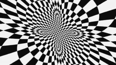 Siyah ve beyaz psychedelic optik yanılsama. Soyut hipnotik animasyonlu arka plan. Damalı geometrik döngü duvar kağıdı