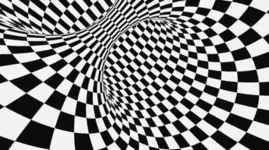 Siyah ve beyaz psychedelic optik yanılsama. Soyut hipnotik animasyonlu arka plan. Damalı geometrik döngü duvar kağıdı