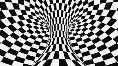 Siyah ve beyaz psychedelic optik yanılsama. Soyut hipnotik animasyonlu arka plan. Damalı geometrik döngü duvar kağıdı