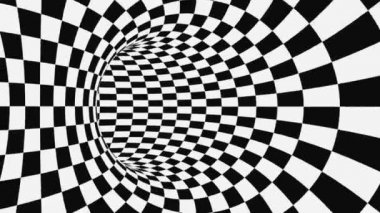 Siyah ve beyaz psychedelic optik yanılsama. Soyut hipnotik animasyonlu arka plan. Damalı geometrik döngü duvar kağıdı