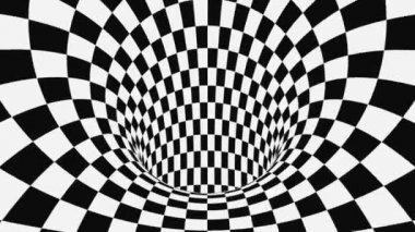 Siyah ve beyaz psychedelic optik yanılsama. Soyut hipnotik animasyonlu arka plan. Damalı geometrik döngü duvar kağıdı